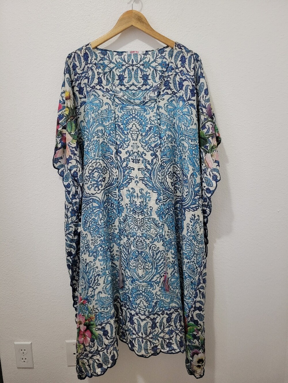 Johnny Was Scalloped Edge Silk Kaftan